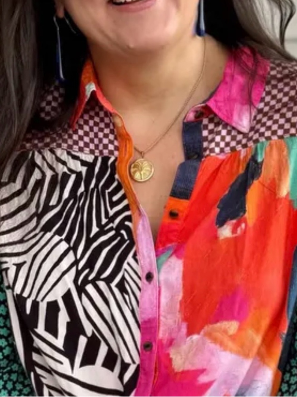 Anthropologie Maeve Paz 
Button-Up Blouse XSP- Pink, Orange